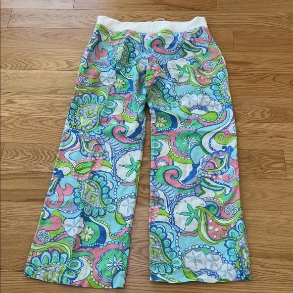 NWT! Lilly Pulitzer XL Multi conch republic linen beach pant .